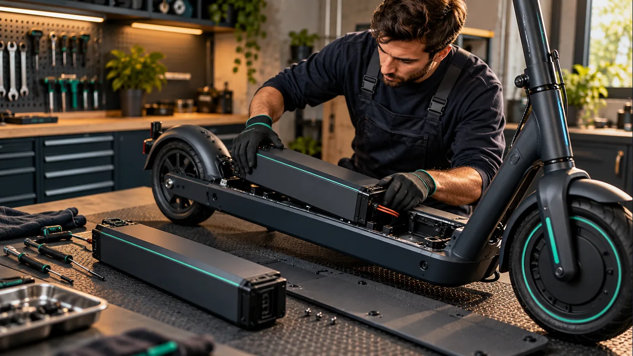 Montaje ordenado de un controlador actualizado en el compartimento de un patinete eléctrico